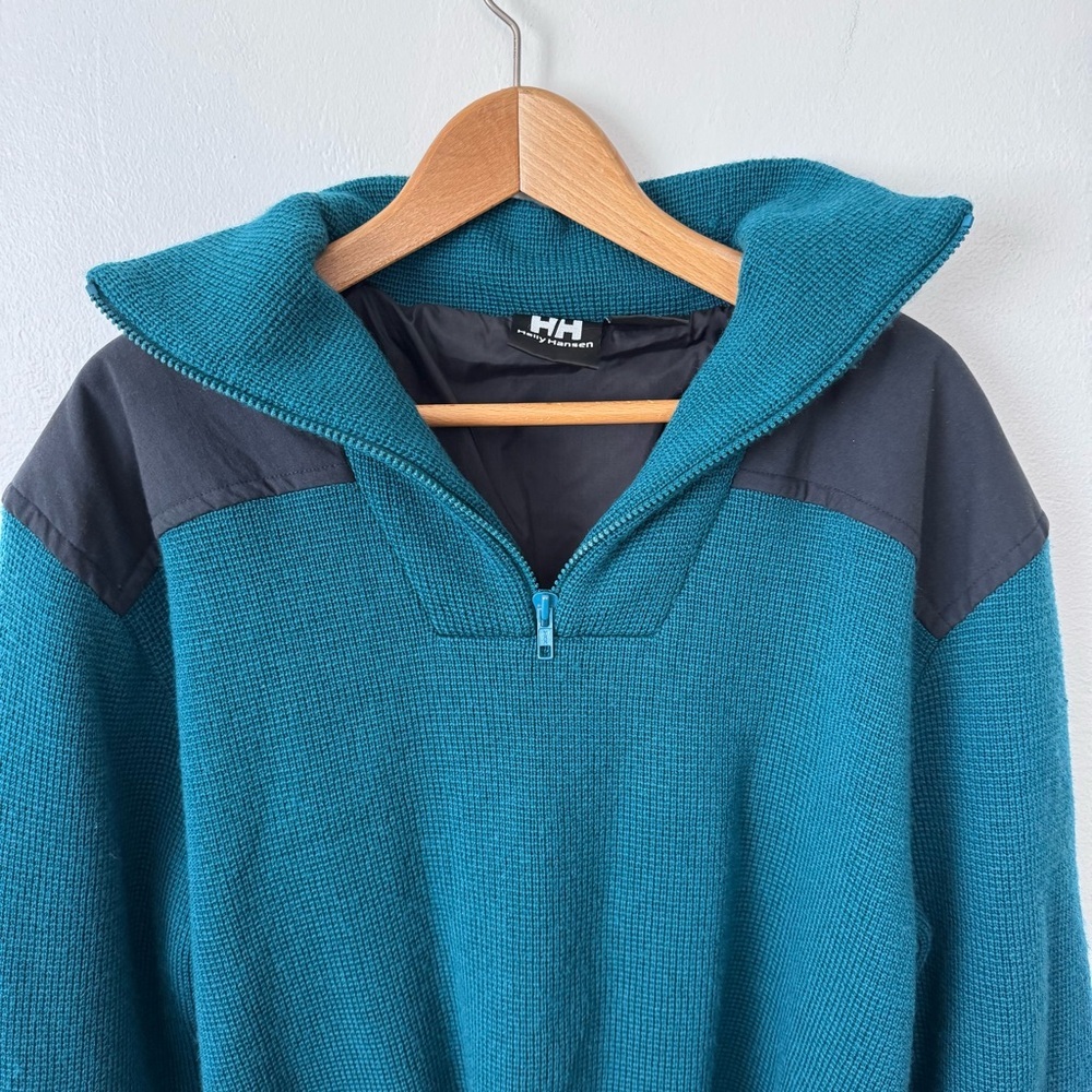 Helly Hansen Mens Vintage wool sweater pullover in teal nylon accents Size Small - Picture 2 of 6